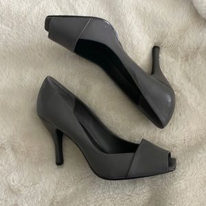 Grey peep toe heels